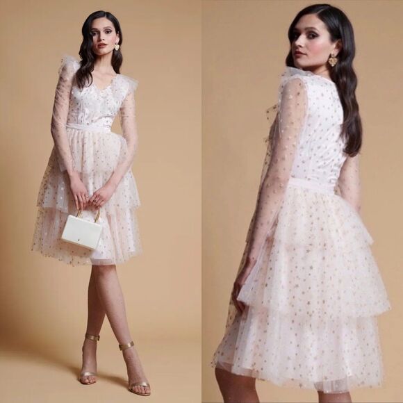 Rachel Parcell Women M Dress Glitter Star Tulle Long Sleeve Tier Ruffle NEW - Picture 1 of 7